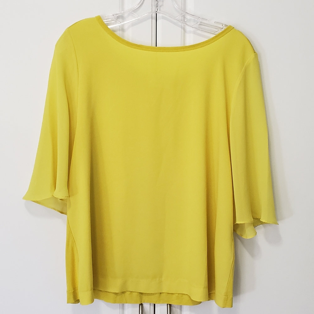 DKNYC Yellow Flutter Sleeve Blouse Relaxed Fit